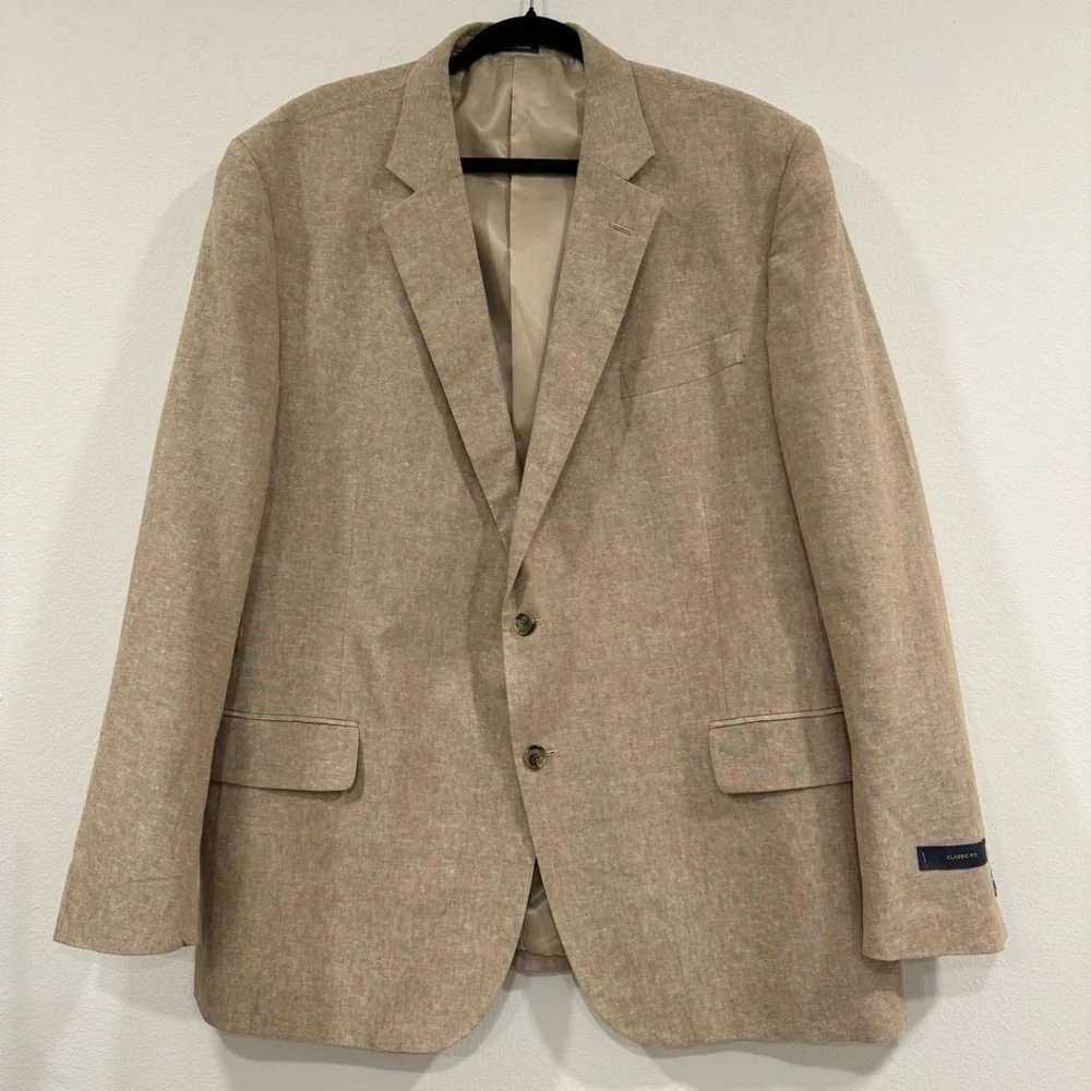 Stafford 2 Button Sport Coat Blazer Classic Fit Linen Cotton Beach Wedding 48R